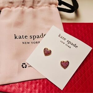 NWT Never Used Kate Spade Red Crystal Heart Earrings & DustBag